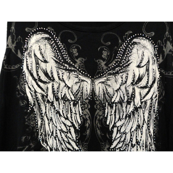From Los Angeles Bus Stop Rhinestone Wings Black Tank Top Y2K Women's Size Large - Picture 3 of 9